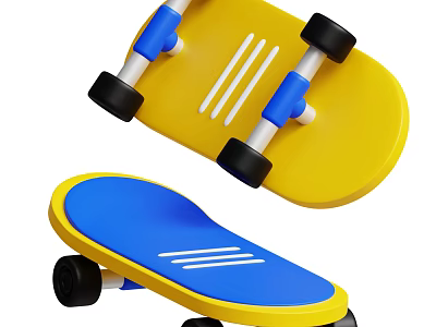 Colorful Electric Toy Skateboard With Yellow Blue Design And Black Wheels 3d model