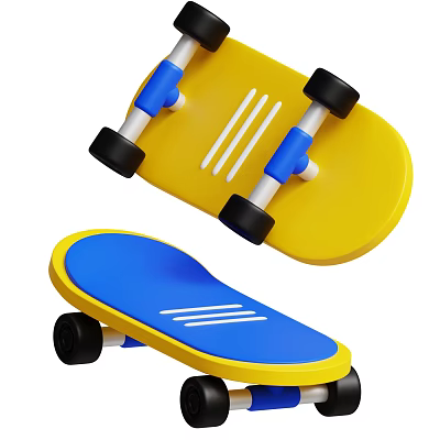 Colorful Electric Toy Skateboard With Yellow Blue Design And Black Wheels 3d model