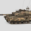 Detailed Military Main Battle Tank With Camouflage Armor Turret Antenna And Long Barrel