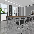 Spacious Public Office Space Featuring Desks Chairs Computers Projector Screen and Green Plants 3d model