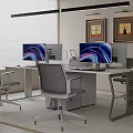 Modern Public Office Space With Workstations Monitors Ergonomic Chairs And Framed Paintings