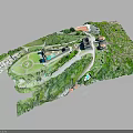Lush Green Natural Landscape With Grassy Areas Trees Vegetation Pathways And Circular Field