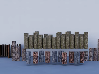 Stone and Wood Columns with Various Materials Colors Neatly Arranged Decorative Elements 3d model