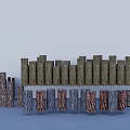 Stone and Wood Columns with Various Materials Colors Neatly Arranged Decorative Elements