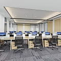 Modern Public Office Space With Open Layout Desks Computers And Office Chairs 3d model