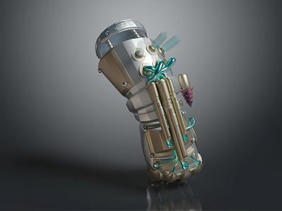 Game and Movie Sci Fi Mechanical Character With Metallic Shell Silver Gold Green Pipes 3d model