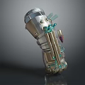 Game and Movie Sci Fi Mechanical Character With Metallic Shell Silver Gold Green Pipes
