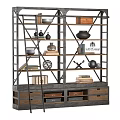 Industrial Style Metal Frame Shelf Unit With Wooden Shelves Drawers And Decorative Items