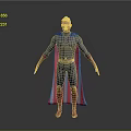 Game And Movie Superhero Character In Blue Bodysuit Red Cape And Golden Belt