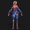 Futuristic Sci Fi Woman In Blue And Orange Armored Tactical Suit With Gear