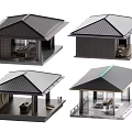Modern Japanese style Garden Landscape With Wooden Pavilions Terraces And Seating Areas