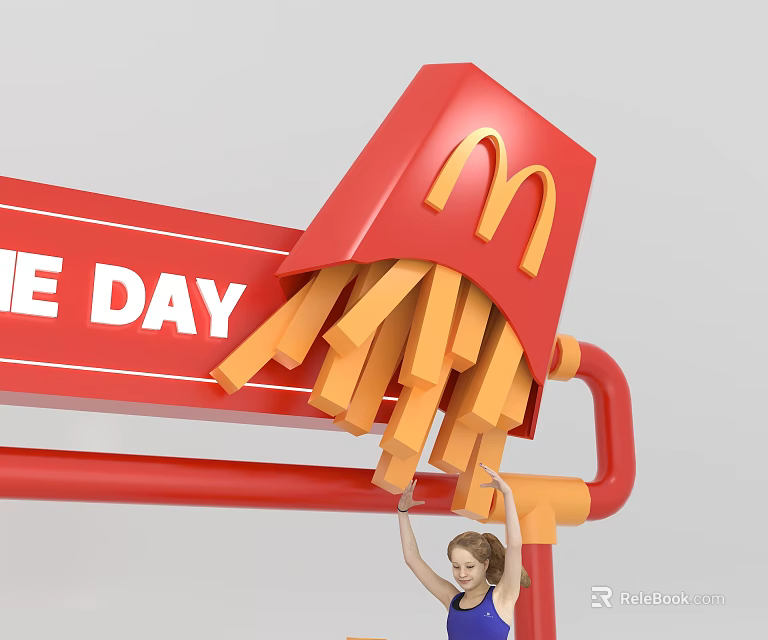 McDonald's One Day Event Interactive Zone With Hanging Fries And Woman Engagement 3d model 