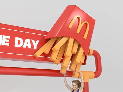 McDonald's One Day Event Interactive Zone With Hanging Fries And Woman Engagement 3d model