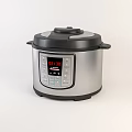 Modern Electric Pressure Cooker with Silver Body Black Lid Digital Display and Control Buttons