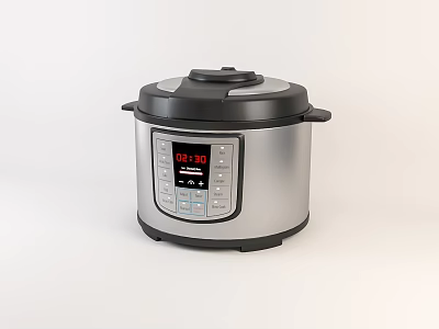 Modern Electric Pressure Cooker with Silver Body Black Lid Digital Display and Control Buttons 3d model