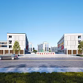 Modern Multi Story School Buildings With Spacious Square Trees And Car 3d model