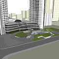 Modern High Rise Office Buildings With Glass Facade In Urban Skyline