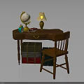 Wooden Writing Desk With Globe Lamp Books And Chair Nearby Boxes