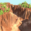 Red Mountain Range With Steep Cliffs Green Pine Trees Growing On Natural Slopes 3d model