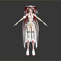 Anime Style 3D Character Model With Red White Outfit Long Hair And Boots