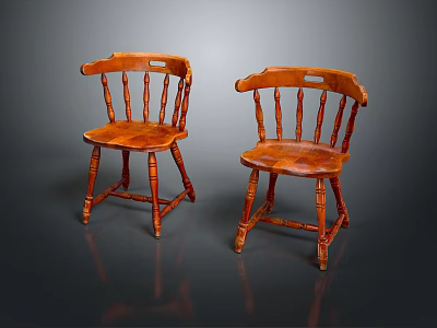 Wooden Single Chair with Spindle Back and Turned Legs in Brown Traditional Design 3d model