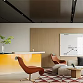 Modern Lounge Area Interior With Orange Chairs Sofa And Geometric Rug Coffee Table