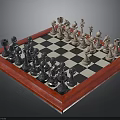 Classic Wooden Chessboard With Red Frame And Black White Chess Pieces