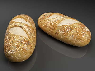 Two Freshly Baked Bread Loaves With Flour Topping 3d model
