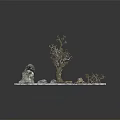 Natural Wood and Stone Decorative Display With Sculpted Tree Rock and Small Ornaments