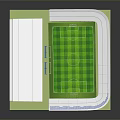 Modern Football Stadium With White Roof Blue Seats And Green Pitch