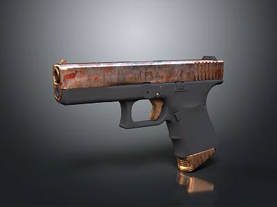 Vintage Rusted Copper Slide Handgun With Black Grip And Metallic Texture 3d model