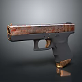 Vintage Rusted Copper Slide Handgun With Black Grip And Metallic Texture