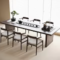 Modern Wooden Tea Table and Chairs with Tea Set for Home Living Room Decor