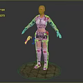 Game Or Movie Character Female Warrior With Red Black Combat Suit And Mechanical Armor
