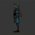 Adventurous Character Wearing Blue Coat Helmet And Leather Pouch With Arms Outstretched