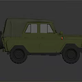 Military Green Off Road Vehicle With Canvas Top And Classic Design Features