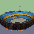 Sports Stadium Design With Blue Yellow Stands Floodlights And Central Court