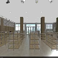 Retail Store Interior Featuring Wooden And Metal Shelves Display Tables And Ceiling Lighting