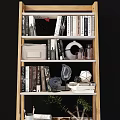 Modern Wooden Bookshelf With Black Frame Drawers Books And Decorative Plants