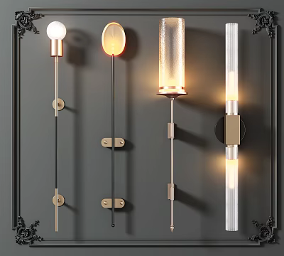 Sleek Modern Wall Lamps With Various Shapes Metal Supports Glass Lampshades And Illuminated Warm Light 3d model