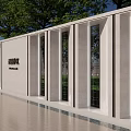 Modern Stone Feature Wall With Vertical Columns Metal Grilles And Green Trees Water Pool