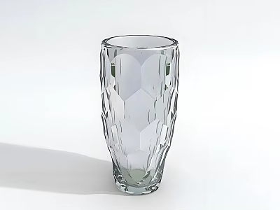 Decorative Transparent Glass Vase With Hexagonal Texture In Tall Slender Shape On White Background 3d model