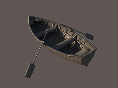 Small wooden boat with paddle 3d model Small wooden boat with paddle 3d model