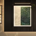 Abstract Painting On Dark Wall With Modern Lighting And Green Plant Decor