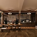 Cozy Café Interior With Chandeliers Piano Bar Stools Plants Large Windows And Wooden Decor