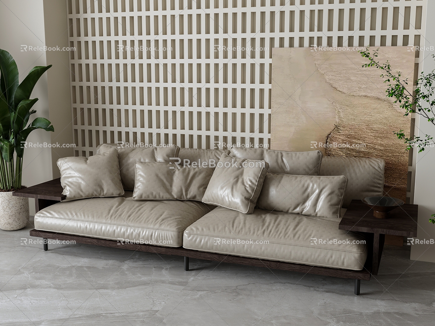 Silent Wind Leather Double Sofa 3d model