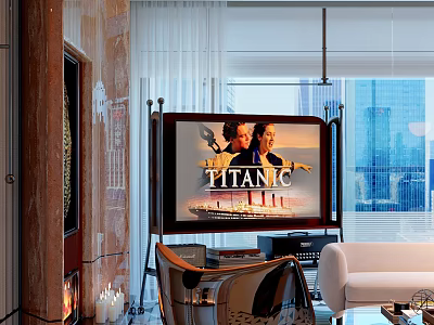 Stylish Leisure Chair In Modern Living Room With TV Screen And Sofa Decor 3d model