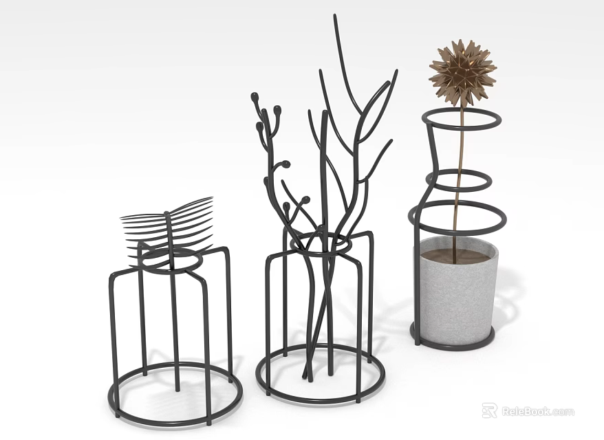 Ornamental Decor Set Featuring Metal Tree Branch Spiral Design And Dried Flower For Home Decor 3d model 