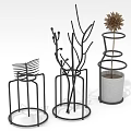 Ornamental Decor Set Featuring Metal Tree Branch Spiral Design And Dried Flower For Home Decor