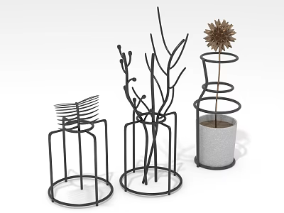 Ornamental Decor Set Featuring Metal Tree Branch Spiral Design And Dried Flower For Home Decor 3d model